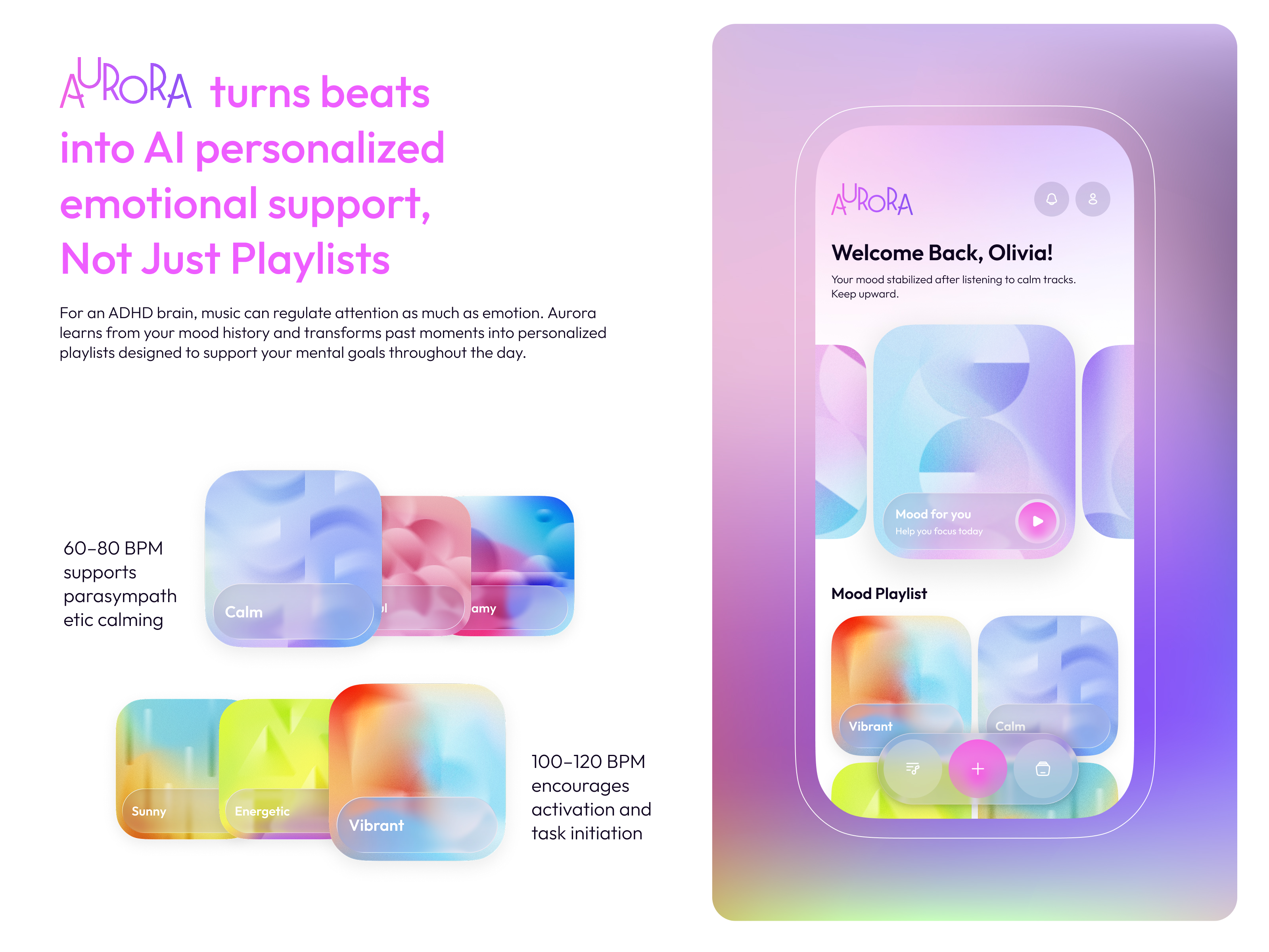 NY Digital Awards Winner - Aurora: A Music-Based Emotional Support App for ADHD Brains 